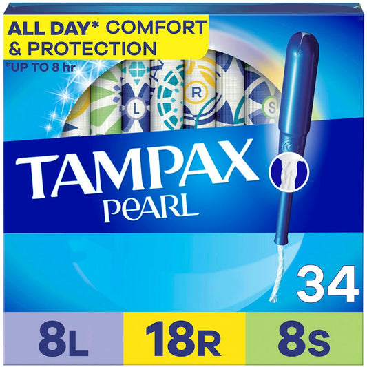 Tampax Pearl Tampons, Light/Regular/Super Absorbency With LeakGuard Braid, Triple Pack, Unscented