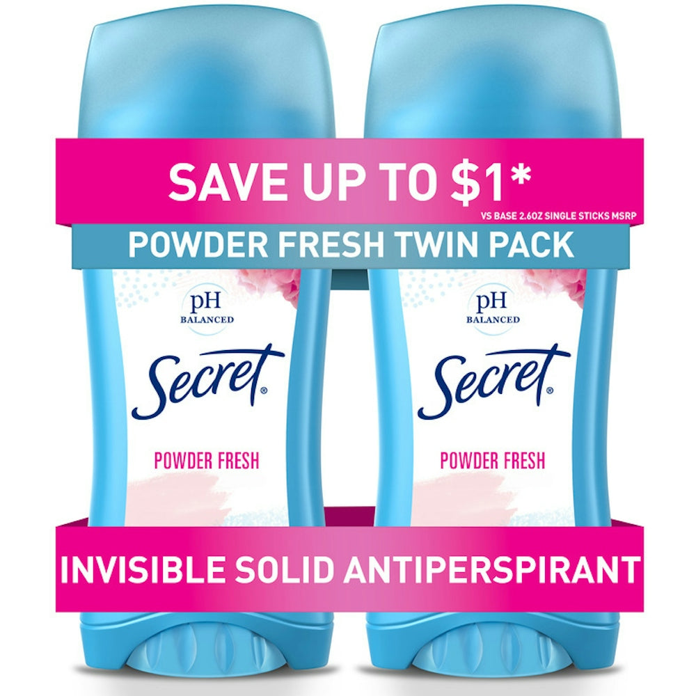 Secret Invisible Solid Antiperspirant And Deodorant, Powder Fresh, Twin Pack, 2.6 Oz. Each - Osadia Concept Store