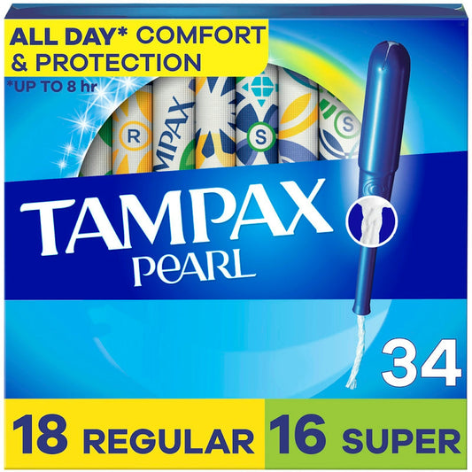 Tampax Pearl Tampons, Regular/Super Absorbency With Leak Guard Braid, Duo Pack, Unscented