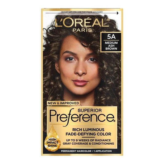 Superior Preference L'Oreal Paris Fade-Defying Shine Permanent Hair Color, 5A Medium Ash Brown, 1 Kit