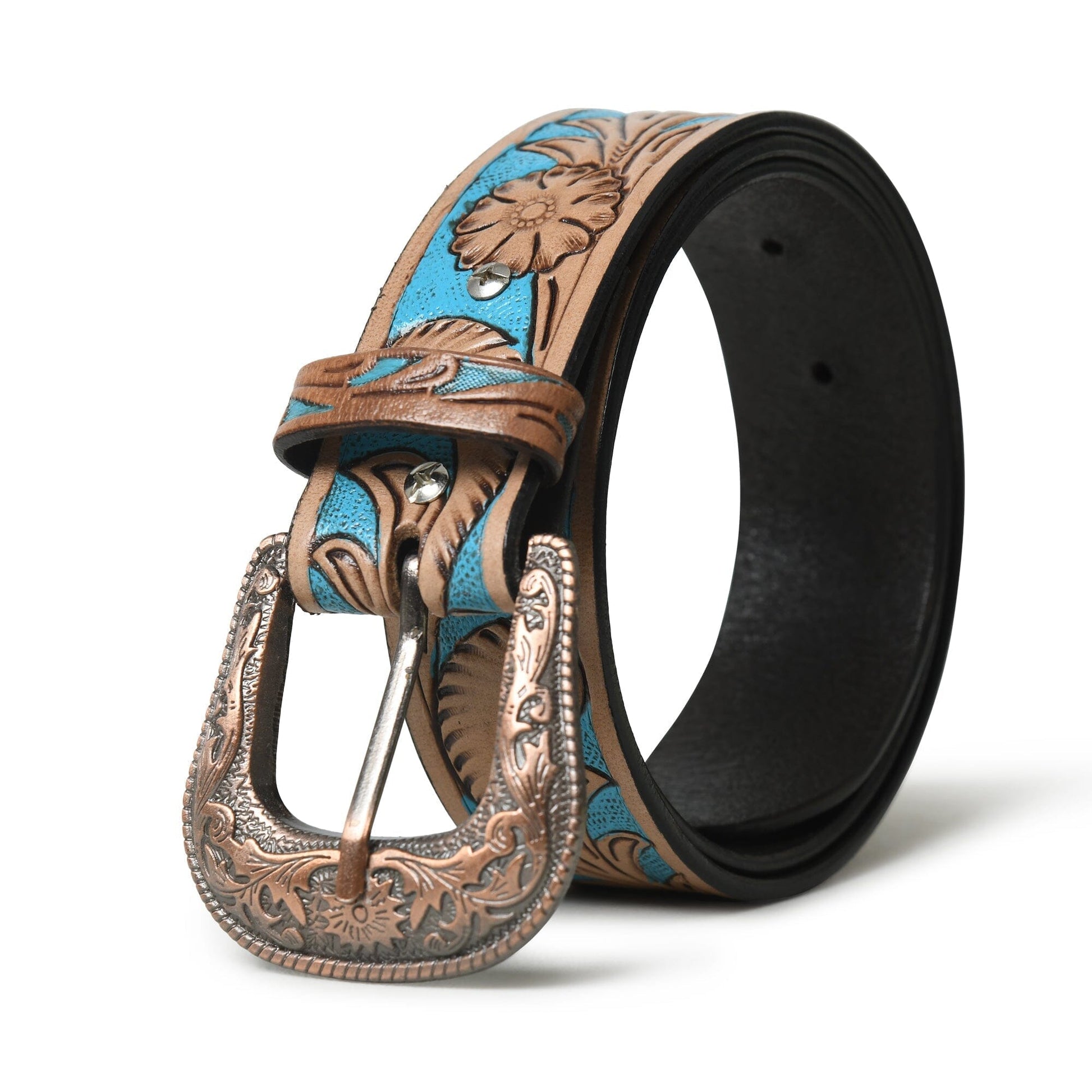 Western Cowboy Leather Belt - Blue & Brown - Osadia Concept Store