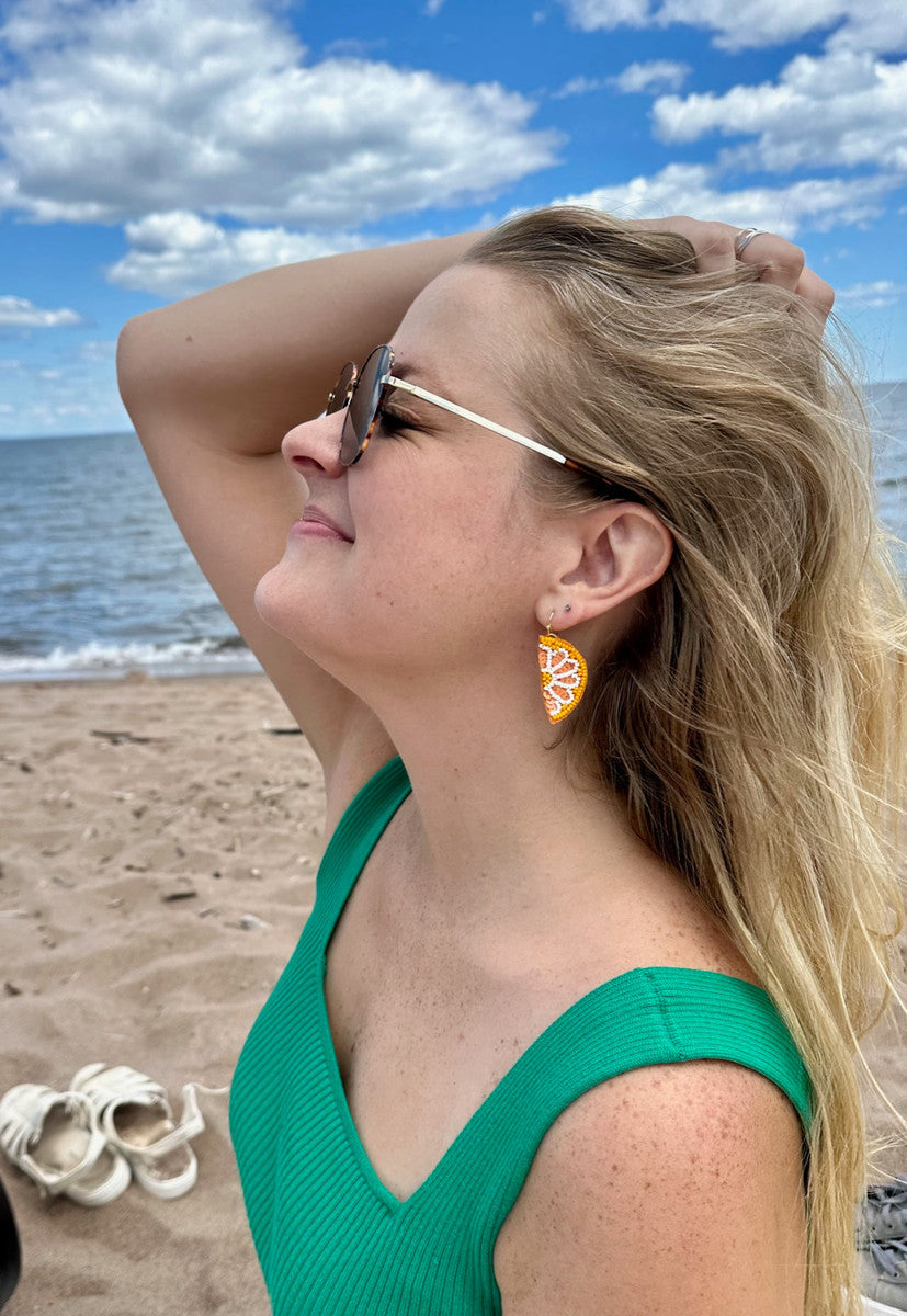 Fruit Slice Beaded Earrings - Watermelon or Orange
