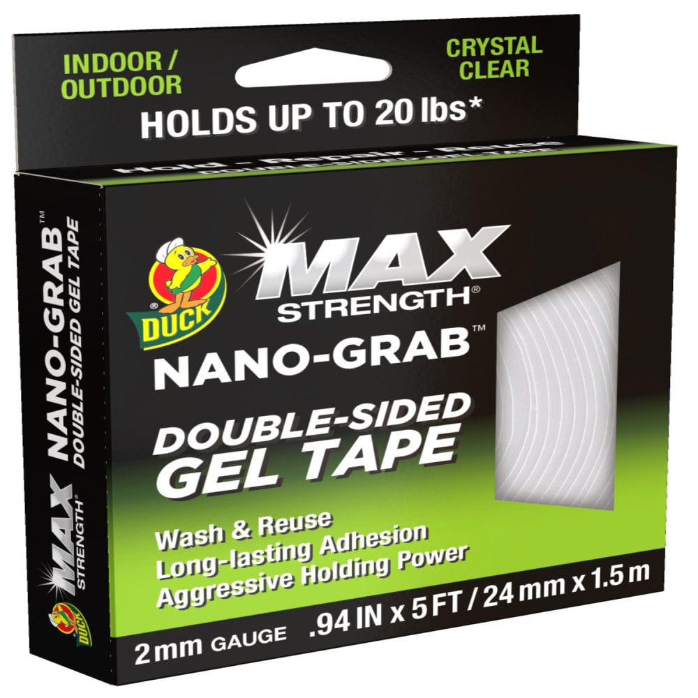 Duck MAX Strength Nano-Grab Double-Sided Gel Tape, 0.94" X 5 Ft, Clear