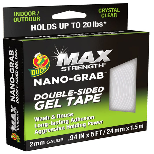 Duck MAX Strength Nano-Grab Double-Sided Gel Tape, 0.94" X 5 Ft, Clear