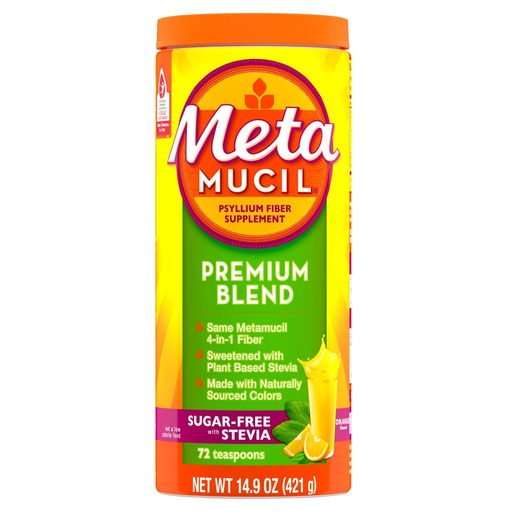 Metamucil Premium Psyllium Stevia Fiber Powder Orange 14.9Oz