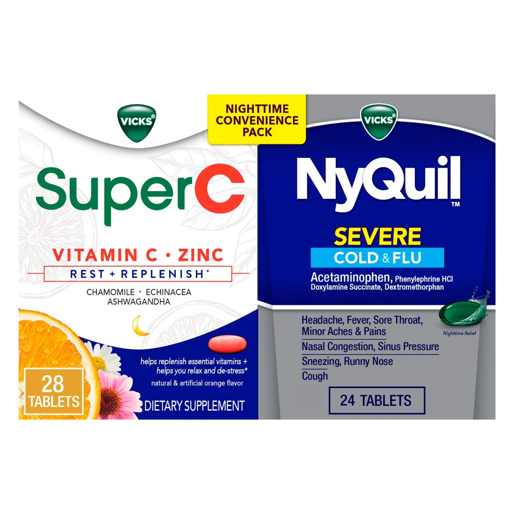 Vicks Severe Cold & Flu + Super C, Nighttime Convenience Pack