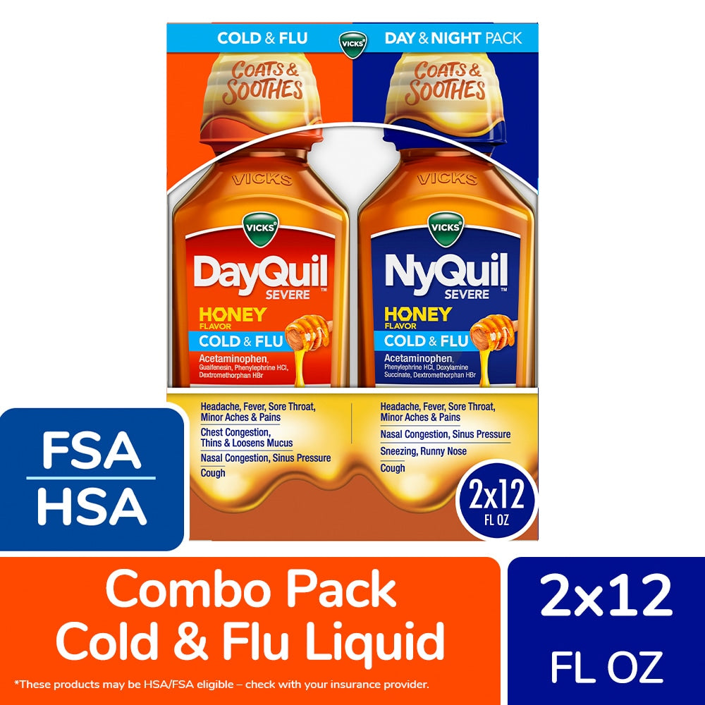 Vicks Cold & Flu, Max Strength, Honey Flavor, Day & Night Pack