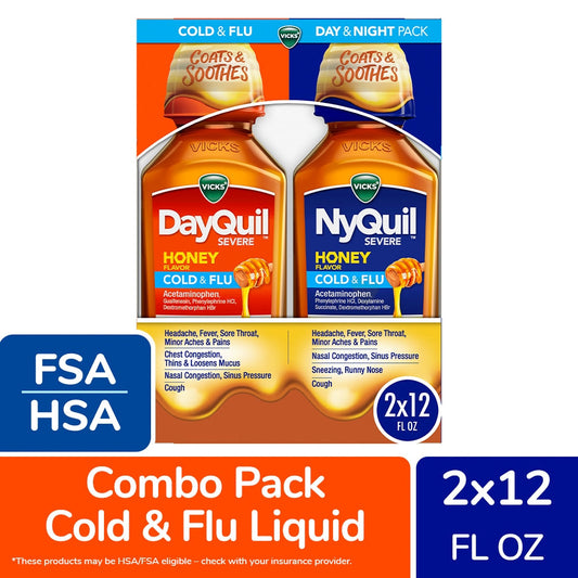 Vicks Cold & Flu, Max Strength, Honey Flavor, Day & Night Pack