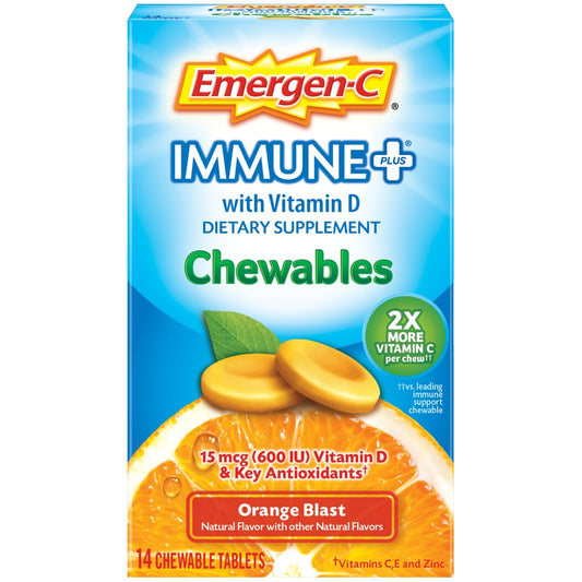Emergen-C Immune Plus 15 Mcg Orange Blast Chewables With Vitamin D 14 Tablets
