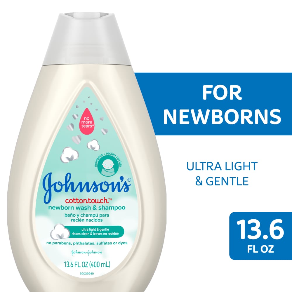 Johnson's Baby CottonTouch Newborn Body Wash & Shampoo, Gentle & Tear-Free, Made With Real Cotton, Gently Washes Away Dirt & Germs, Sulfate- & Paraben-Free For Sensitive Skin, 13.6 Fl Oz