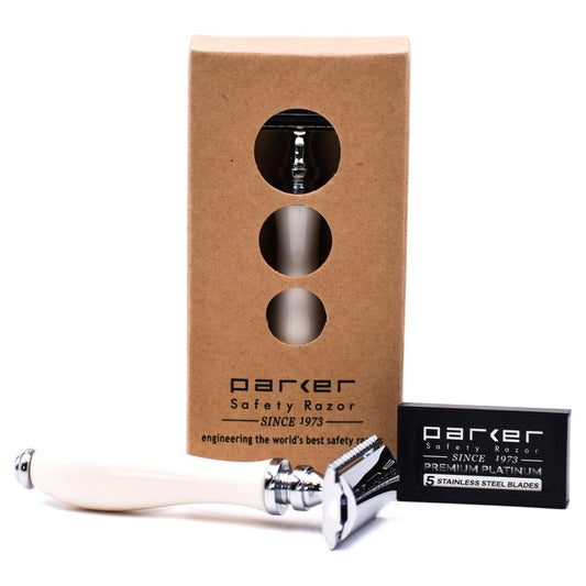 Parker 111W White Resin Handle Safety Razor