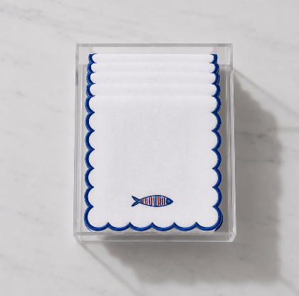 Sardines Cocktail Napkins (Set of 6) with Acrylic Gift Box