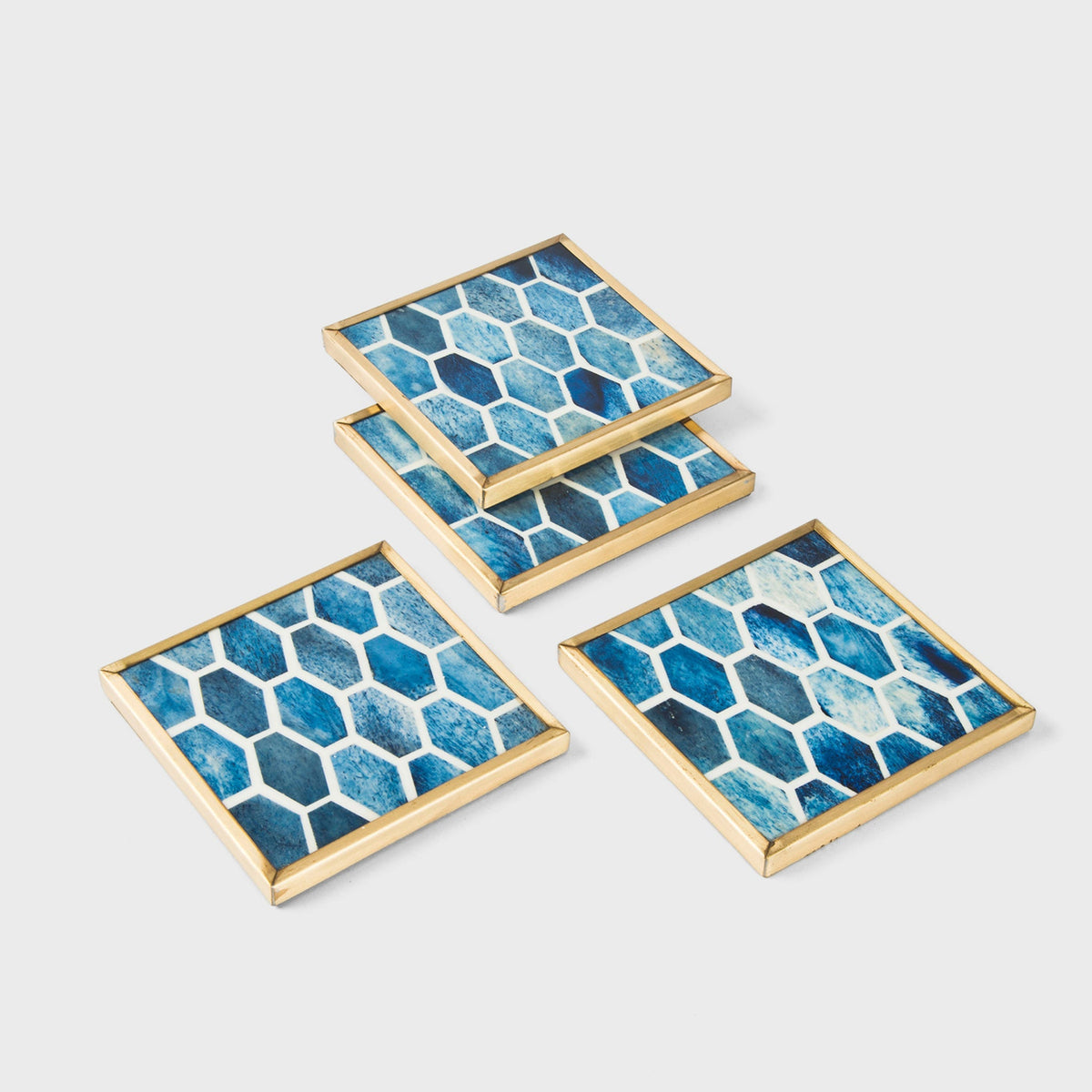 Gramercy Bone Inlay Coasters with Brass Trim – Set of 4