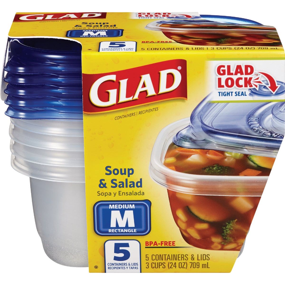 Glad Food Storage Containers, Soup And Salad, 24 Ounce