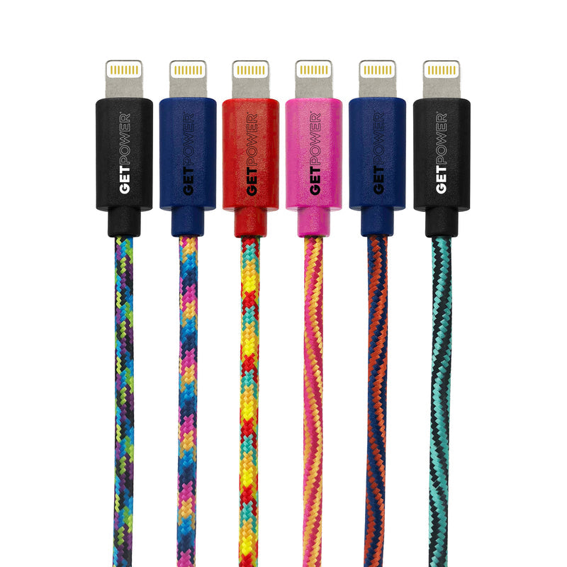 GetPower 10 Ft. Multi-Color Braided Lightning USB Charging & Sync Cable
