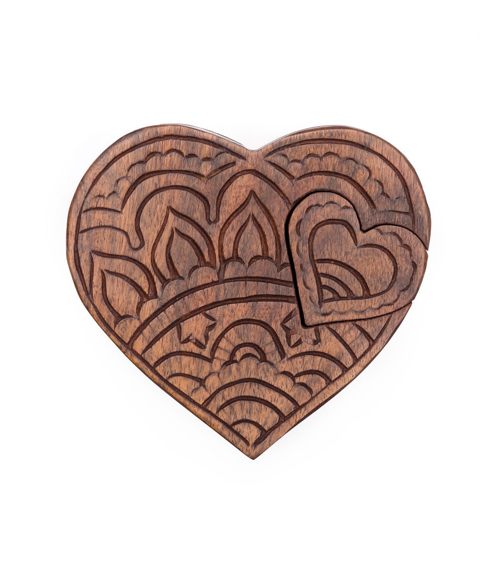 Heart Puzzle Box Jewelry Holder - Hand Carved Wood - Osadia Concept Store