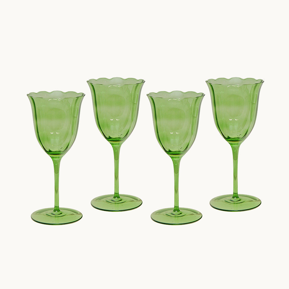 S/4 Lily Green Handblown Water Glasses