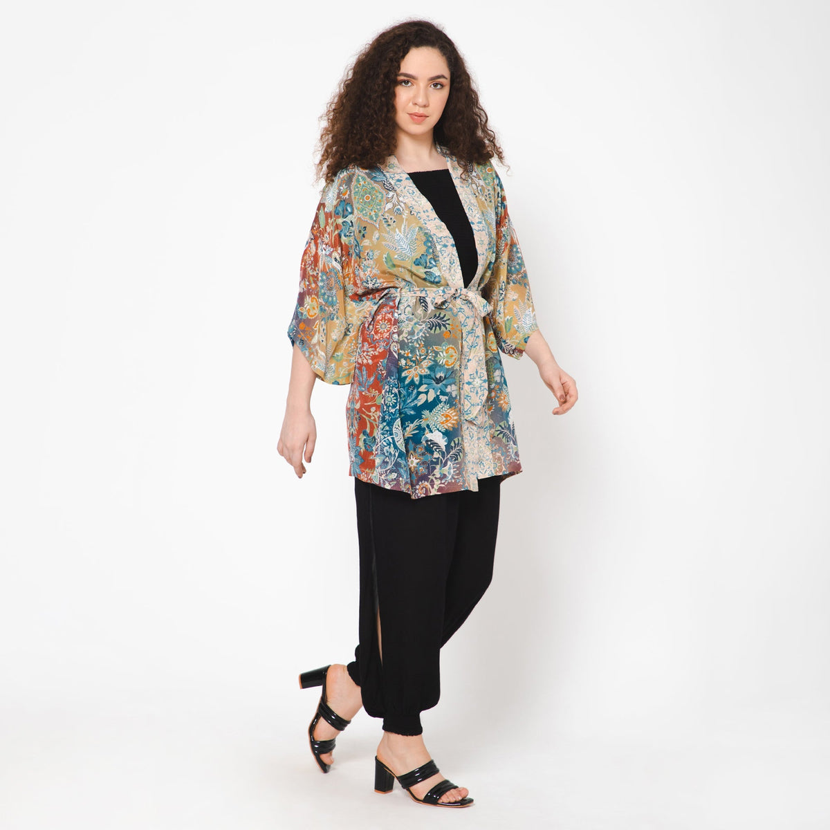 Joyful Kimono with Self-Tie Sash - Cider Olive