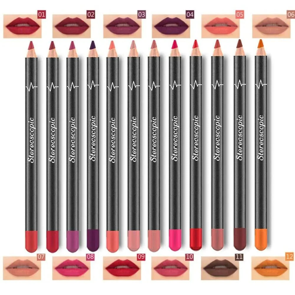 12-Piece Waterproof Lipstick & Lip Liner Set | Matte Finish & Long Lasting