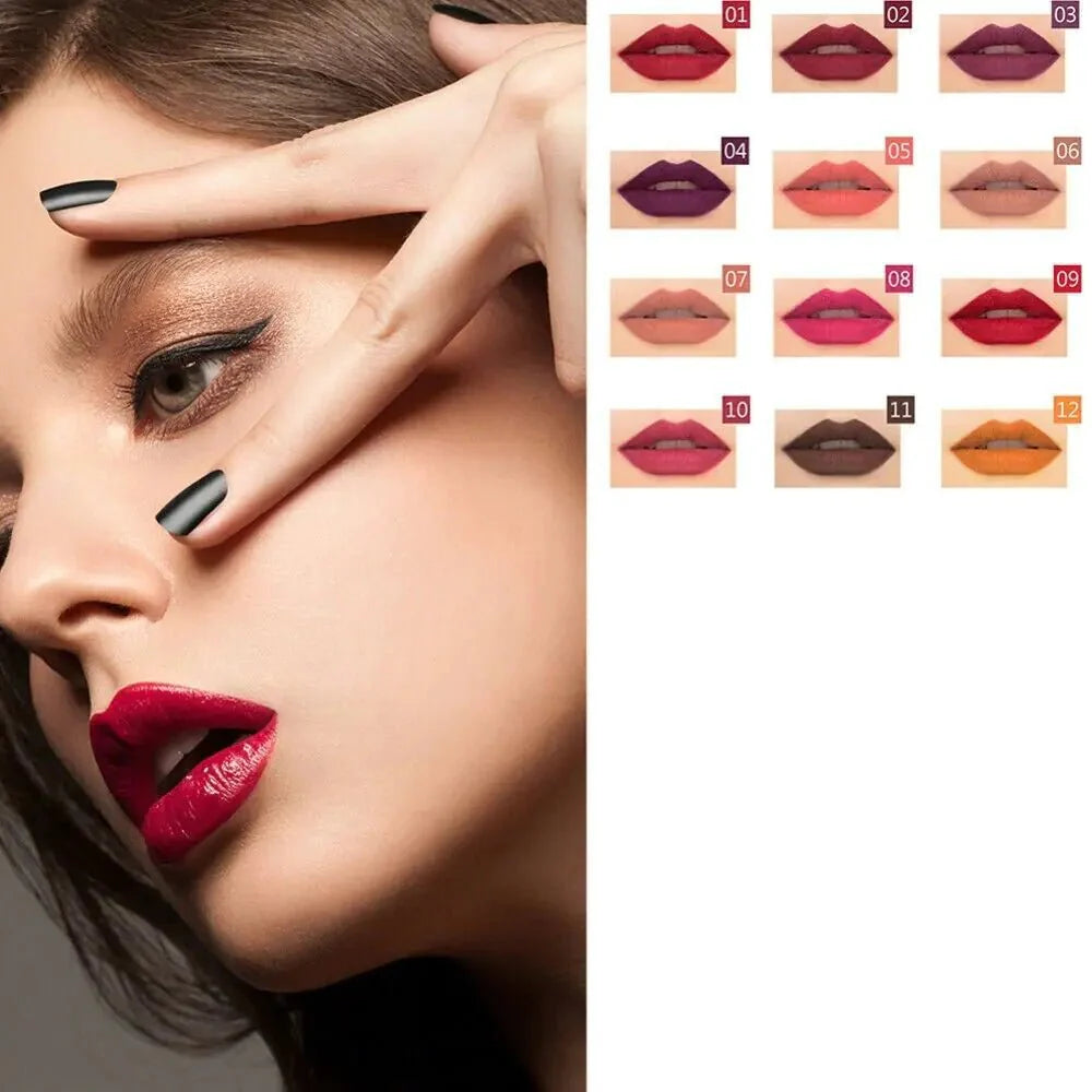 12-Piece Waterproof Lipstick & Lip Liner Set | Matte Finish & Long Lasting