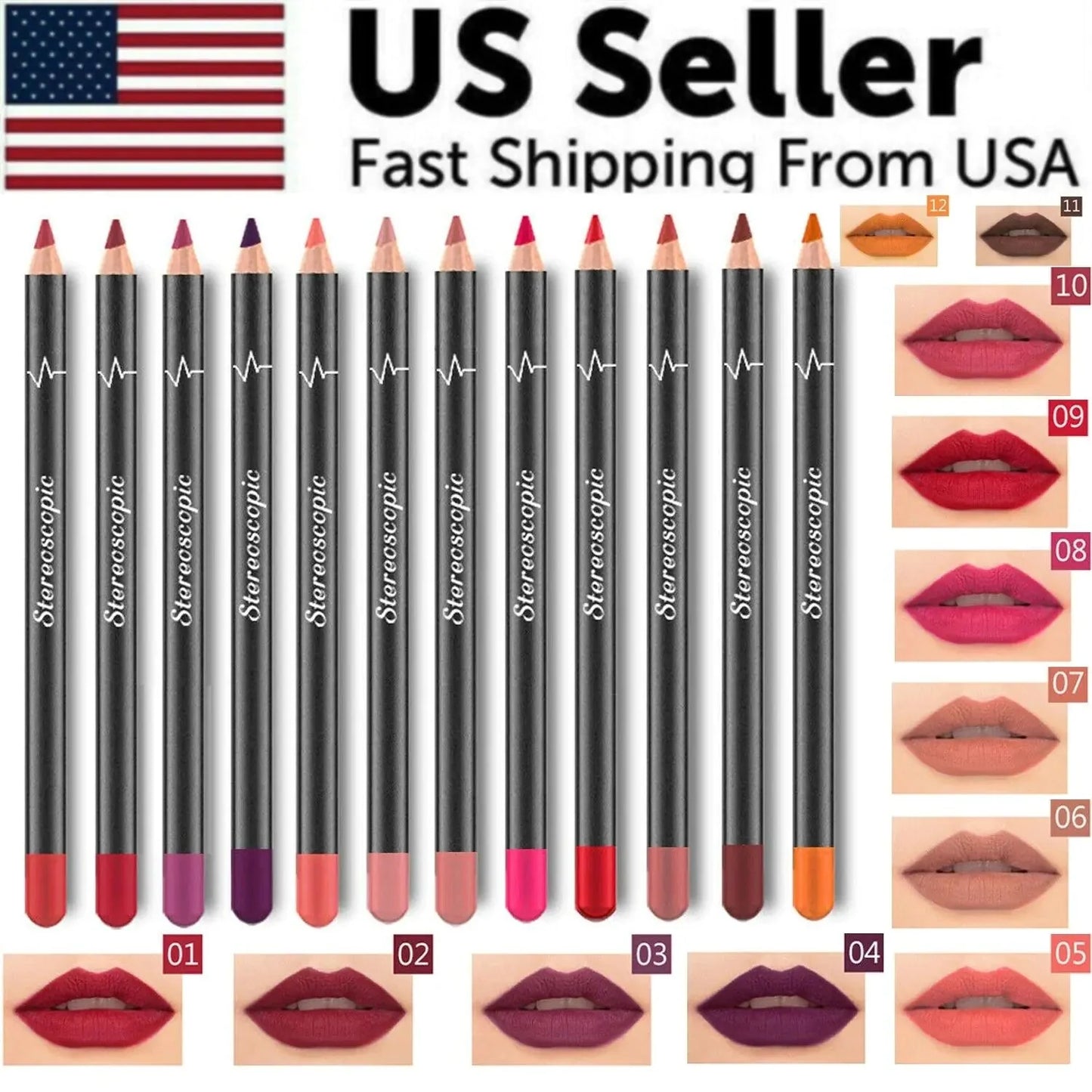12-Piece Waterproof Lipstick & Lip Liner Set | Matte Finish & Long Lasting