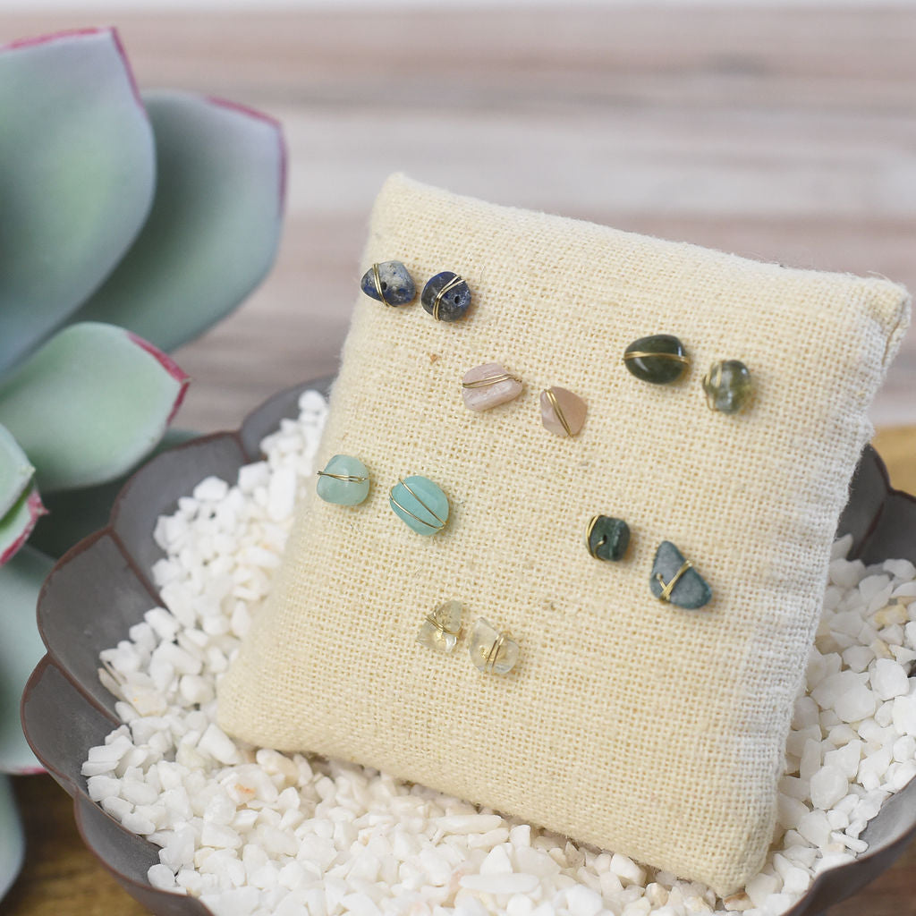 Kara Wire Wrapped Natural Stone Stud Earrings - Osadia Concept Store
