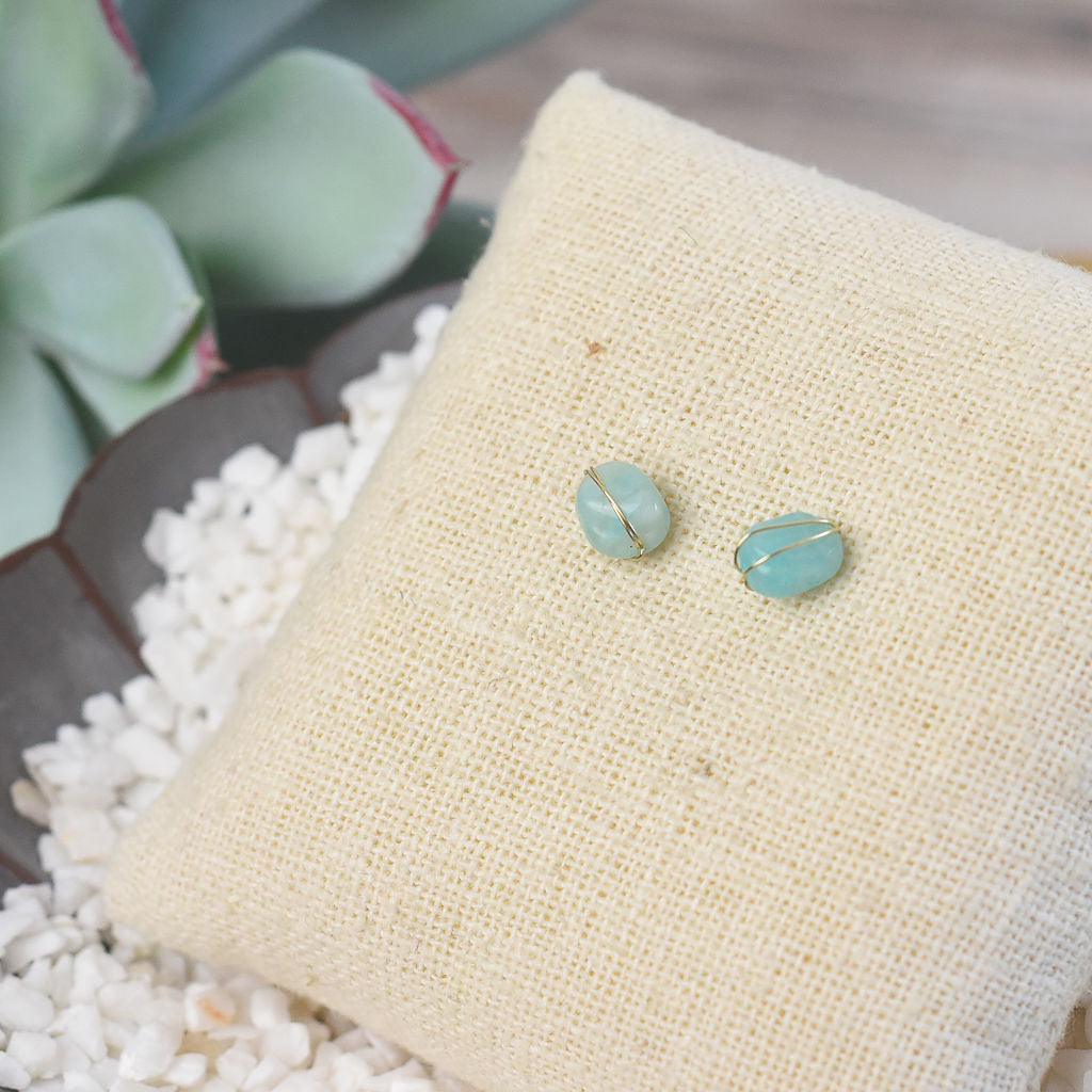 Kara Wire Wrapped Natural Stone Stud Earrings - Osadia Concept Store