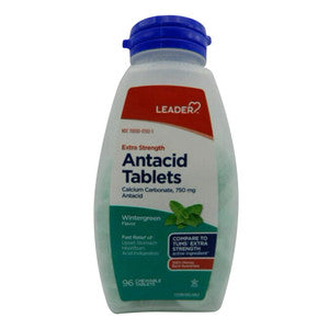 Leader Antacid Calcium Carbonate 750Mg, Wintergreen Flavor, Chewables Tablets