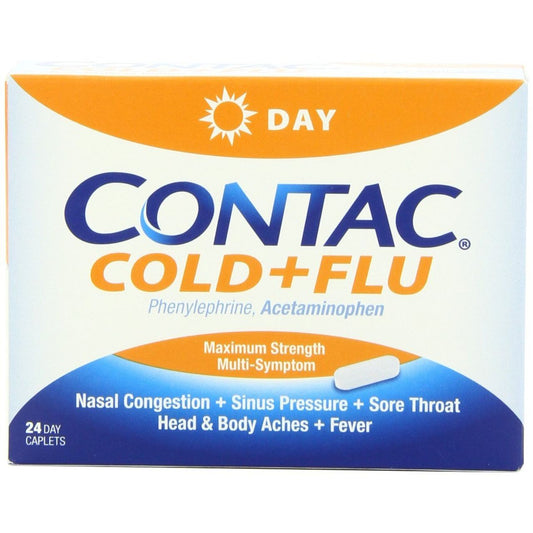 Contac Cold + Flu, Day, Multi Symptom, Maximum Strength, Caplets