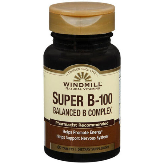 Windmill Super B100 Balanced B Complex Vitamin Tablets 60ct
