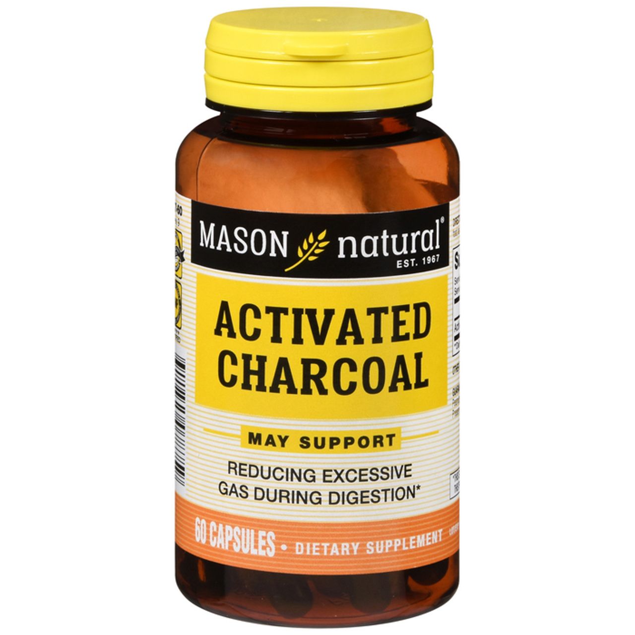 Mason Natural Activated Vegetable Charcoal 260 Mg Digestive Aid Capsules 60