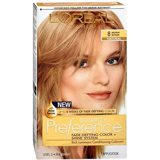 Superior Preference L'Oreal Paris Fade-Defying Shine Permanent Hair Color, 8 Medium Blonde, 1 Kit