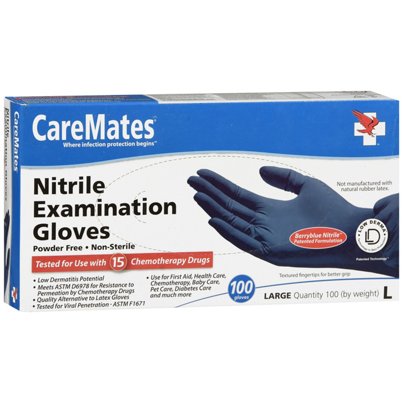 CareMates Nitrile Powder Free Exam Gloves, Large