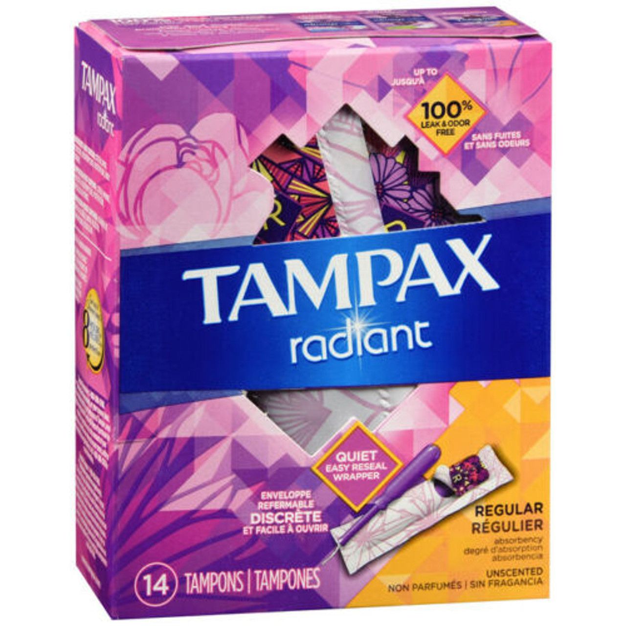 Tampax Radiant Tampons, With Leak Guard Braid, Regular, 14 Count