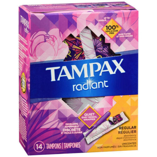 Tampax Radiant Tampons, With Leak Guard Braid, Regular, 14 Count