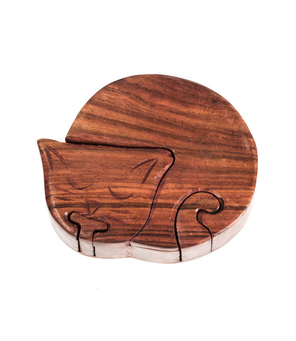 Sleeping Cat Keepsake Puzzle Box - Indian Rosewood - Osadia Concept Store