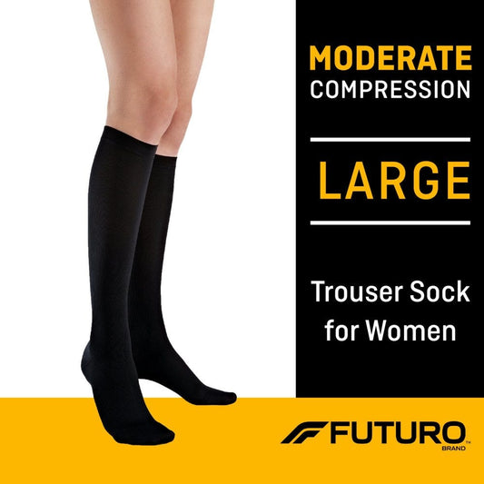 Futuro Moderate Compression Trouser Socks For Women, Black, Large