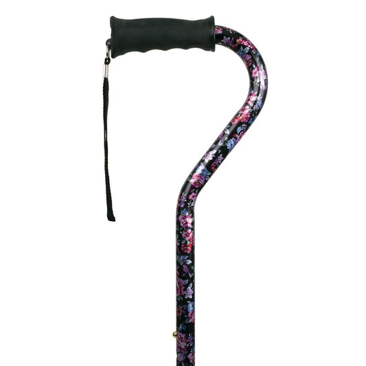 Carex Ergo Offset Walking Cane, Black Flower