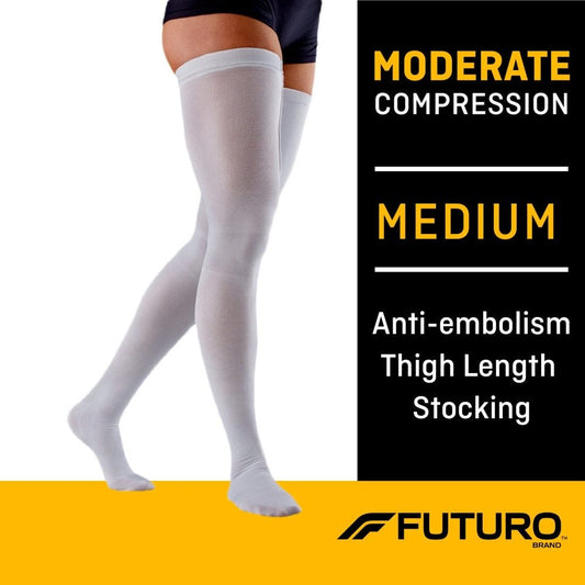 Futuro Anti-Embolism Stockings 71065EN, Thigh Length, Closed Toe, Medium Regular, White