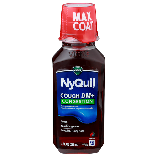 Vicks NyQuil Cough DM And Congestion Medicine, 8 Fl Oz, Berry Flavor, Relieves Nighttime Cough, Nasal Congestion, Sneezing