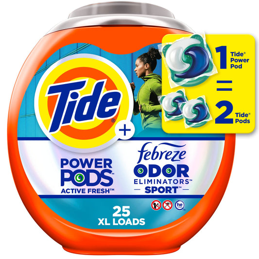 Tide Power Pods Laundry Detergent Pacs With Febreze Sport, 25 Count, 40 Oz