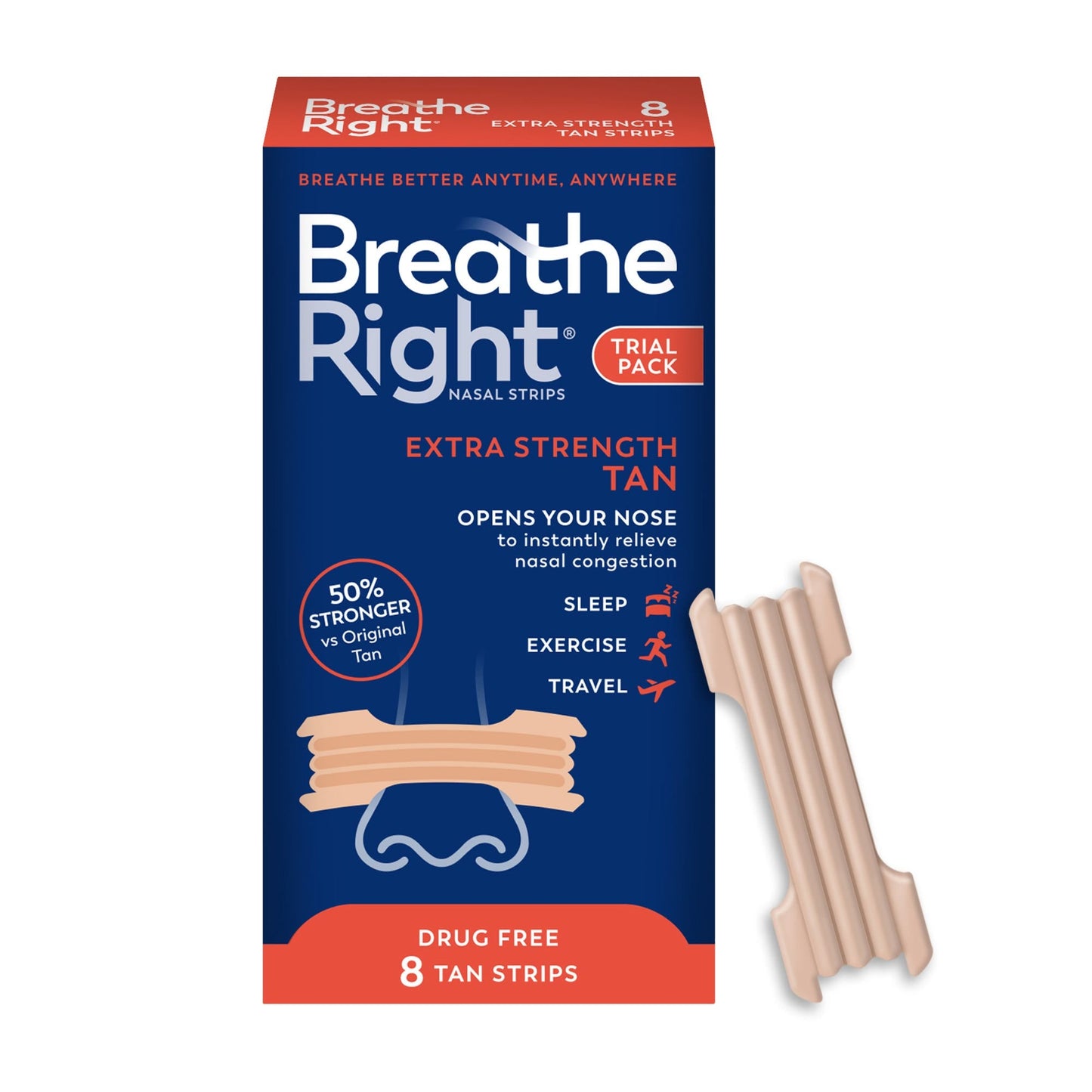 Breathe Right Nasal Strips, Extra Strength, Drug Free, Trial Pack
