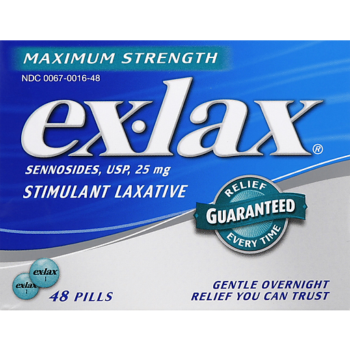 Ex-Lax Maximum Strength Stimulant Laxative 48 Pills For Gentle Overnight Relief Of Constipation