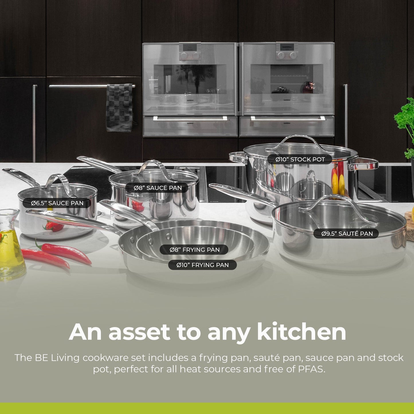 BE | LIVING - Essential Series - 12 pcs Cookware Set - Triply Stainless Steel