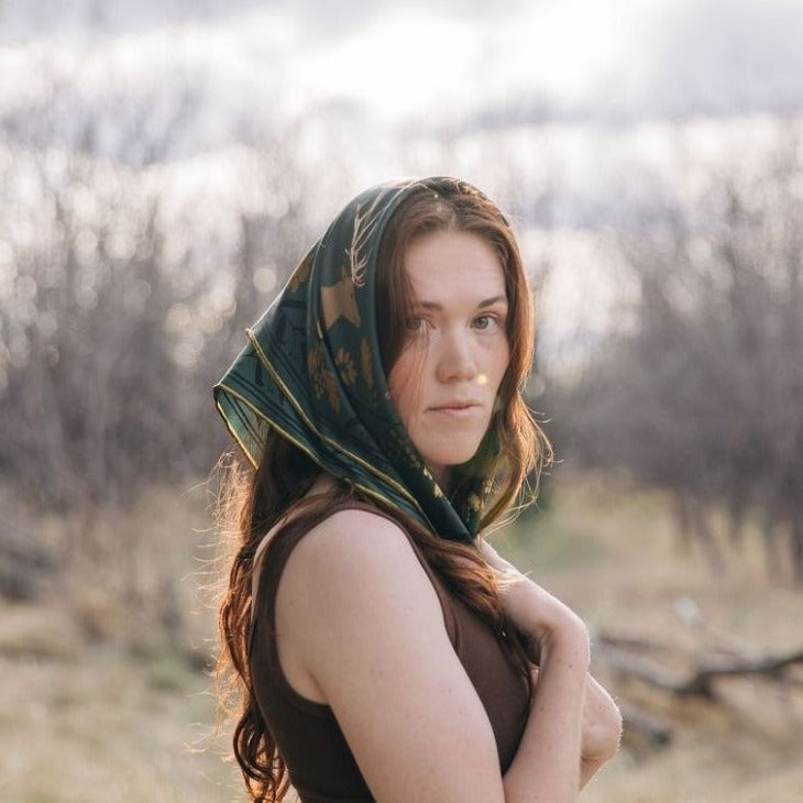 100% Silk Scarf: Haven - Golden Wildflowers & Elk