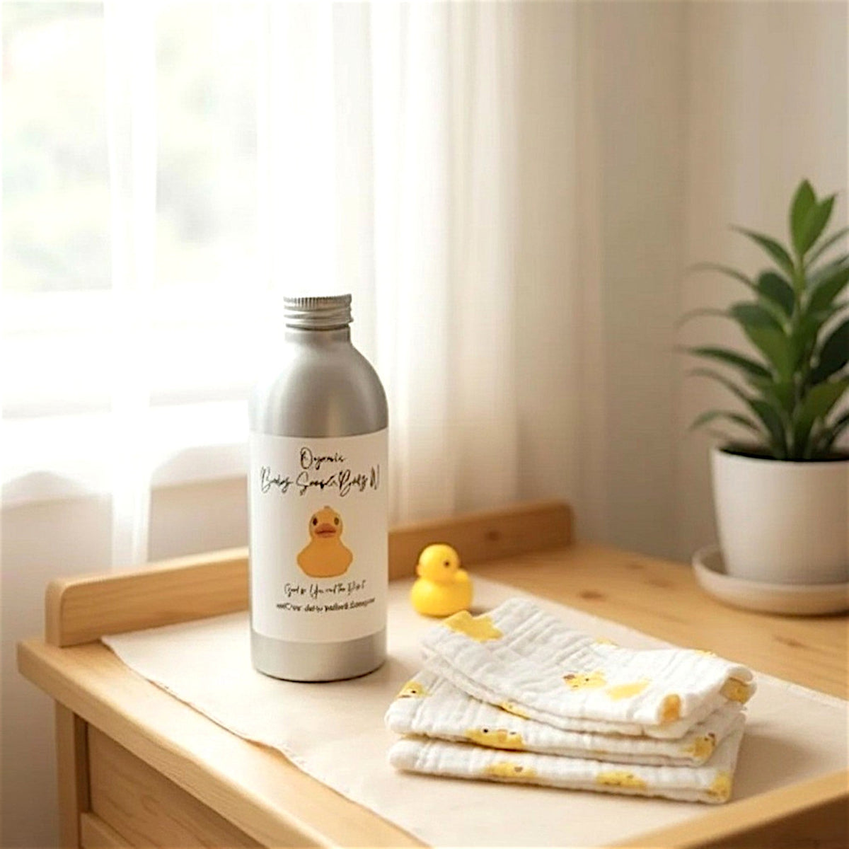 Organic Baby Wash and Shampoo with Set of Gauze Wash Cloths