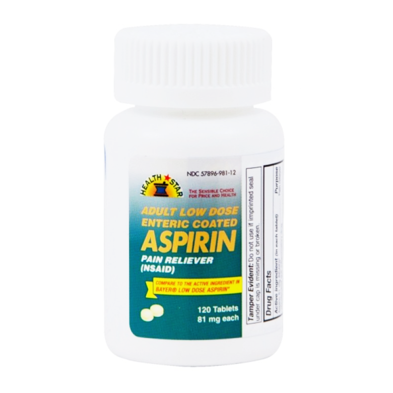 Aspirin Health Star Adult Low Dose Enteric Coated 81 Mg 120 Tabs 9/24