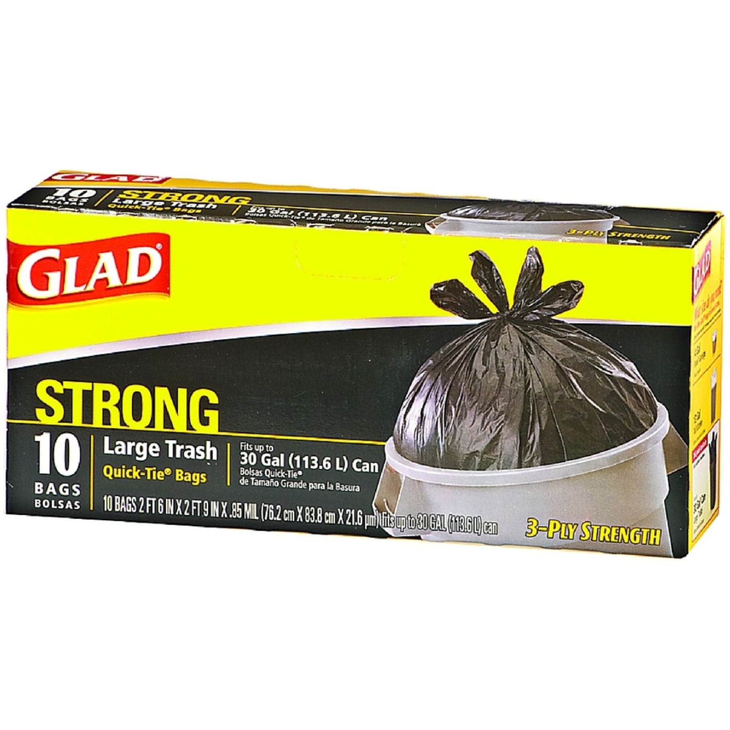 Glad Quick Tie Strong Large Trash Bags, 30 Gallon, Black