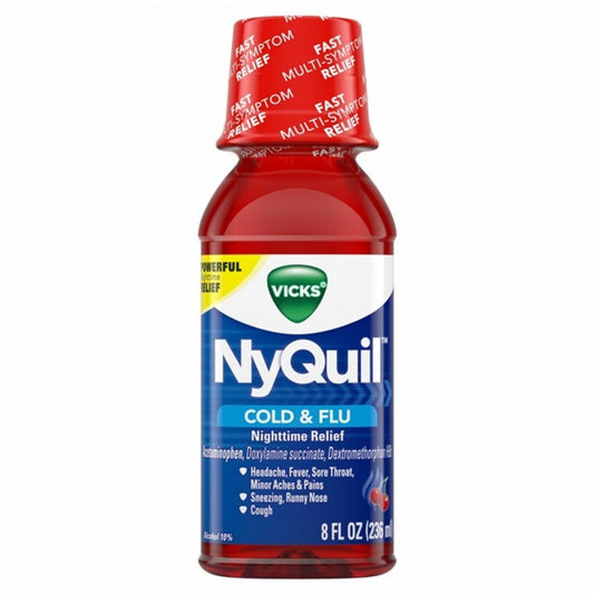 Vicks NyQuil Cold & Flu Nighttime Relief, Cherry Flavor Liquid, 8 Fl Oz