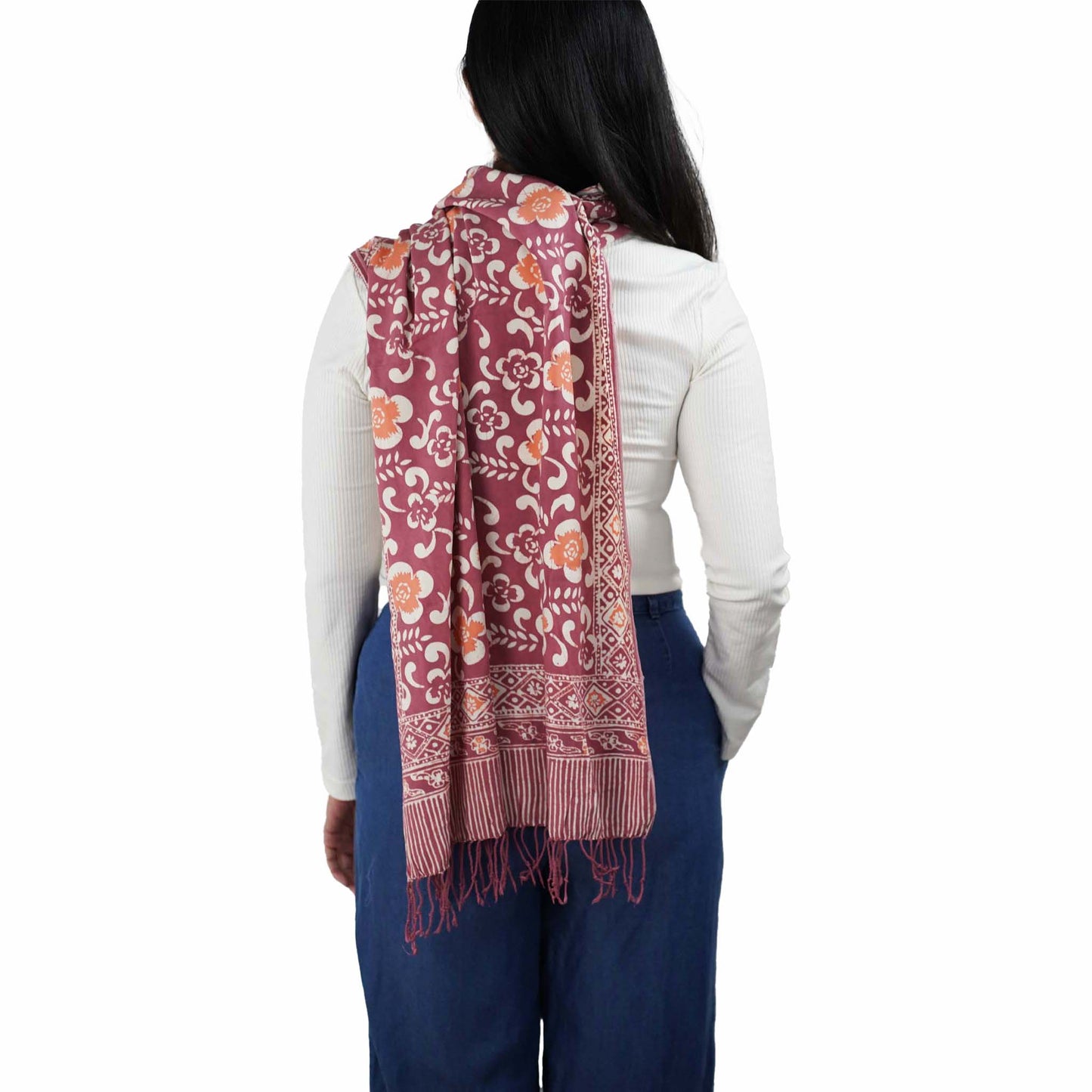 Handmade Batik Scarf, Cotton, Plumeria, Pink, Purple, Peach - Osadia Concept Store